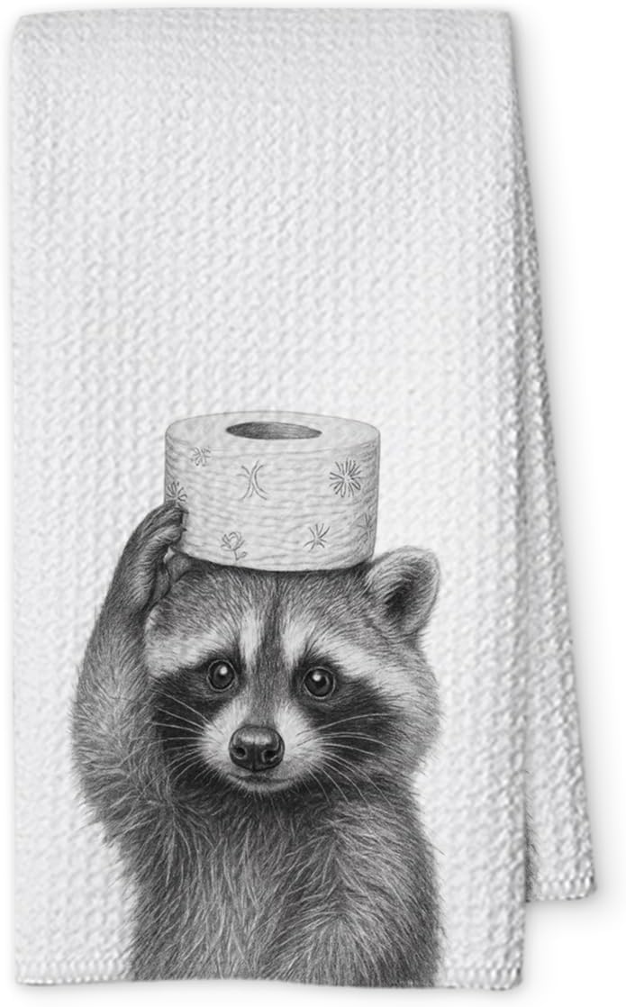 Threegoat Funny Cute Raccoon Hand Towels for Bathroom,1 PCS Raccoon Decor Cute Kitchen Towels,Animal Decorative Towels for Kids' Bathroom,Raccoon Gifts for Women, Pet Owners Housewarming - B01 - Image 1